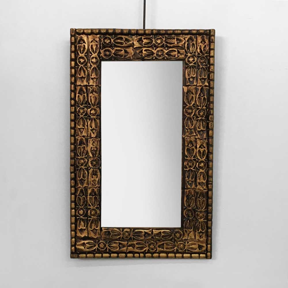 17   AZTEC WOODEN MIRROR, GOLD 