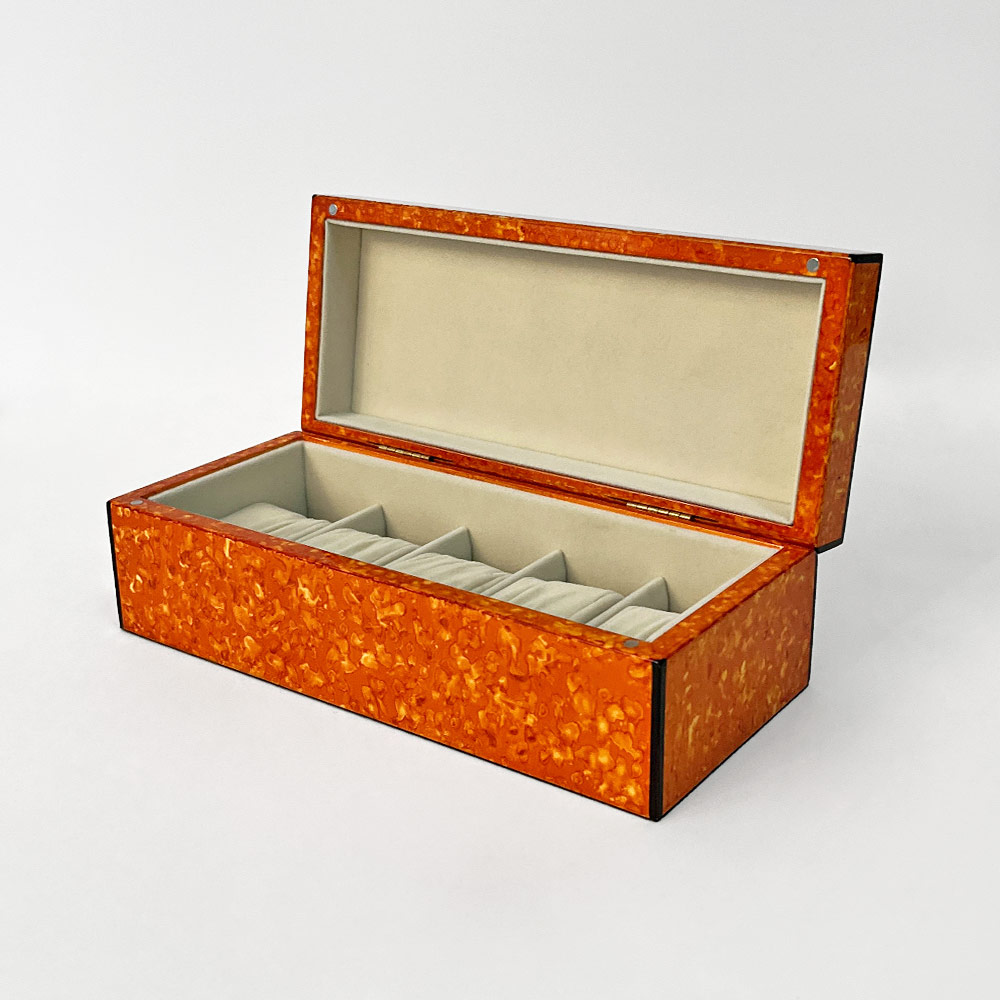    SOLA WATCH BOX, ORANGE BURL