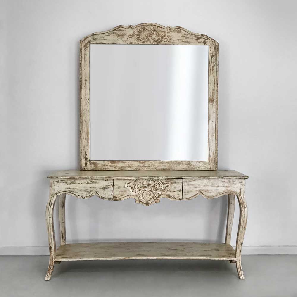    CONSOLE WITH MIRROR, ANTIQUE WHITE 