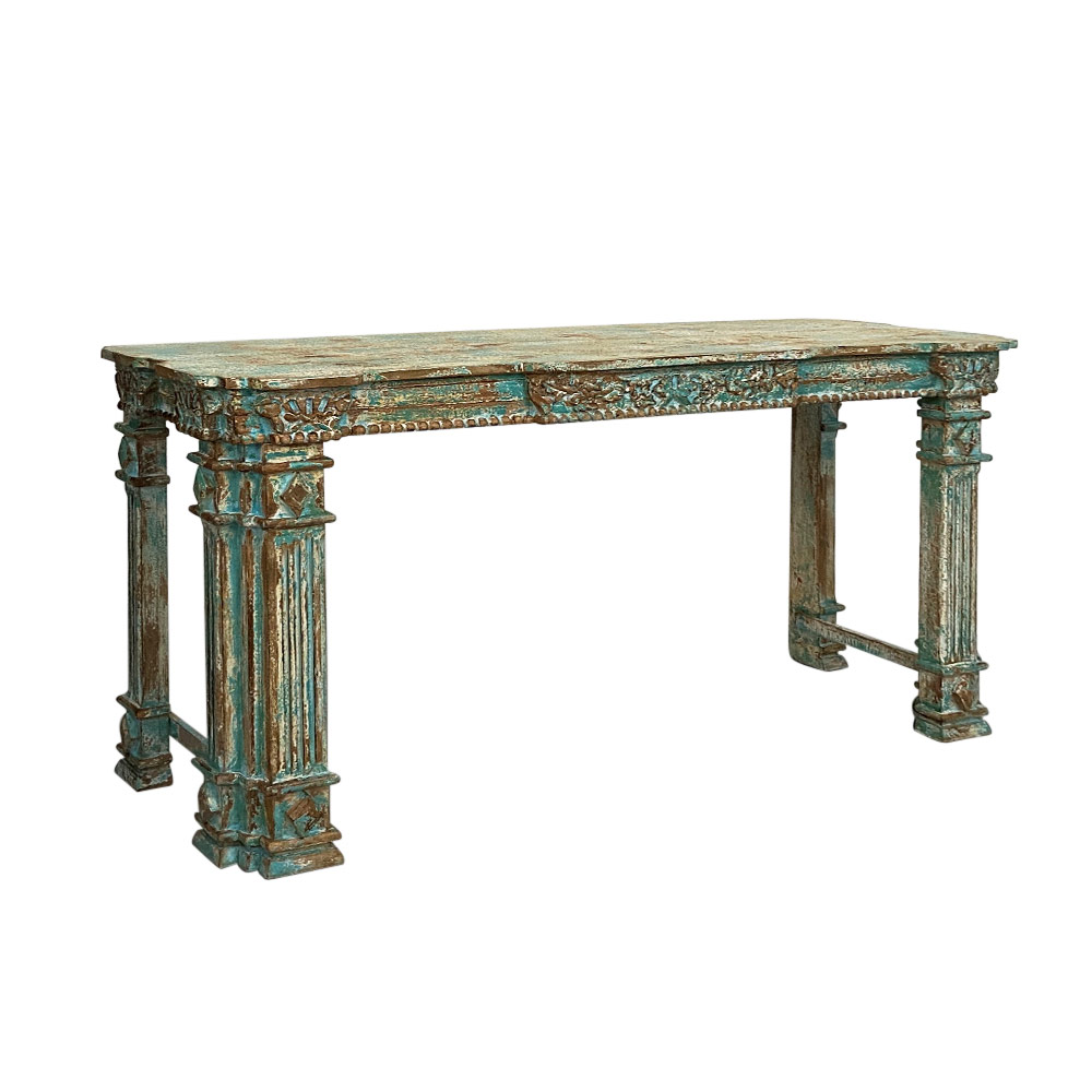     PILASTER CONSOLE, BLUE ANTIQ. FINISH