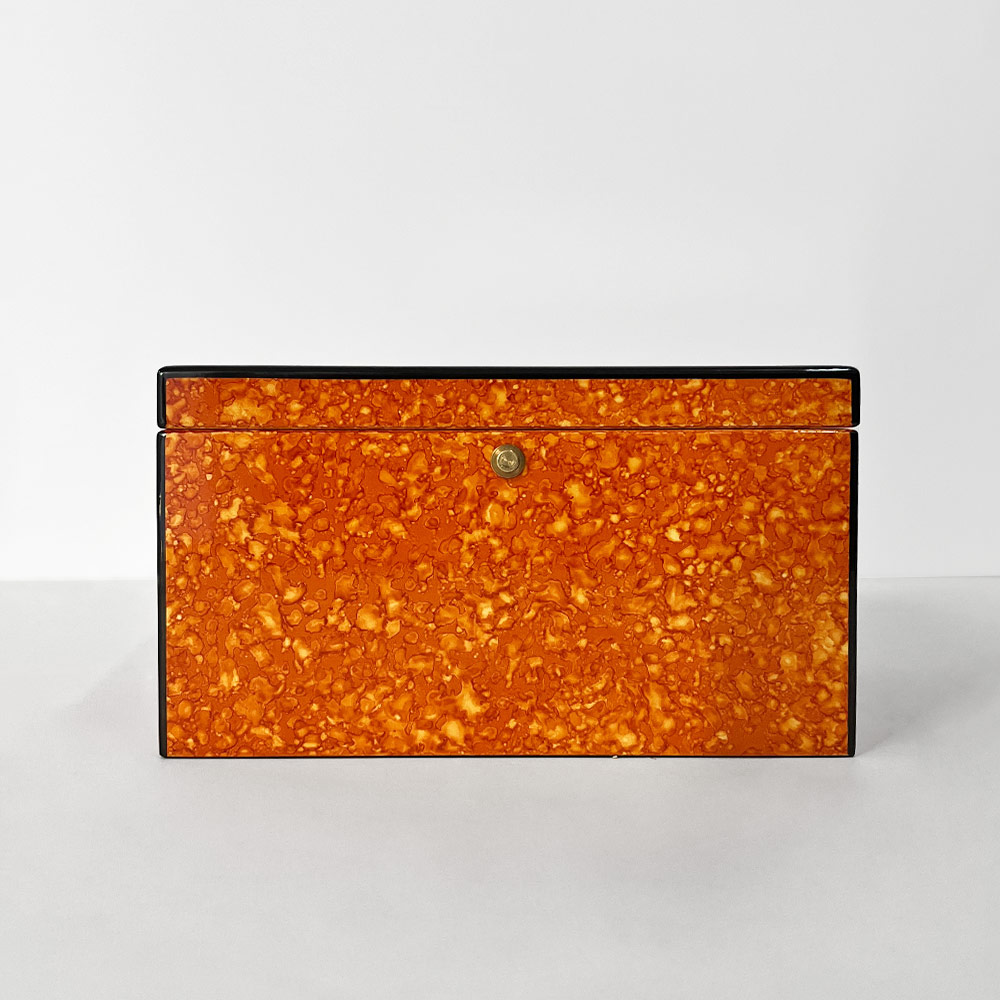    SOLA JEWELLERY BOX, ORANGE BURL