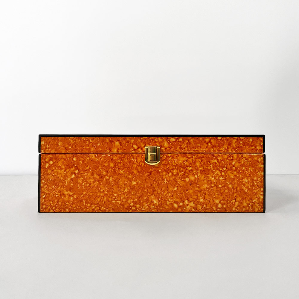    SOLA POKER SET BOX, ORANGE BURL