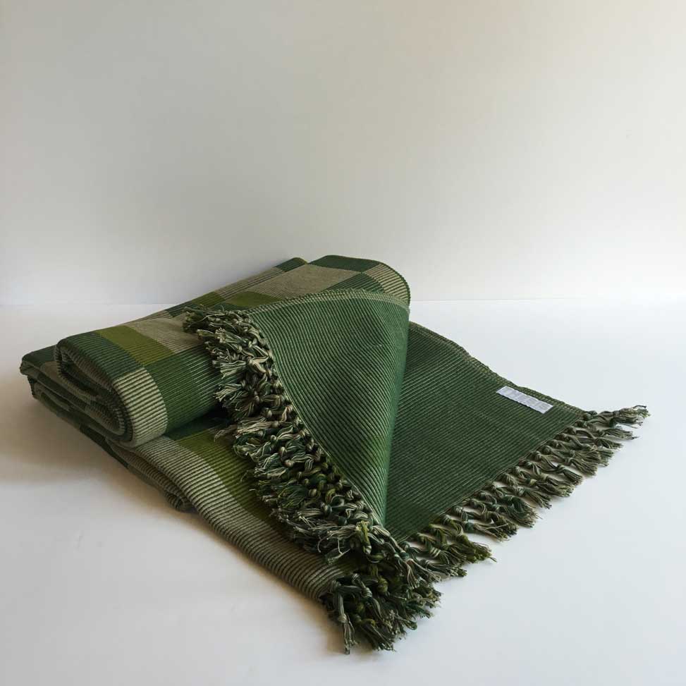 KHIRKI BEDSPREAD / THROW GREEN / GREY SM