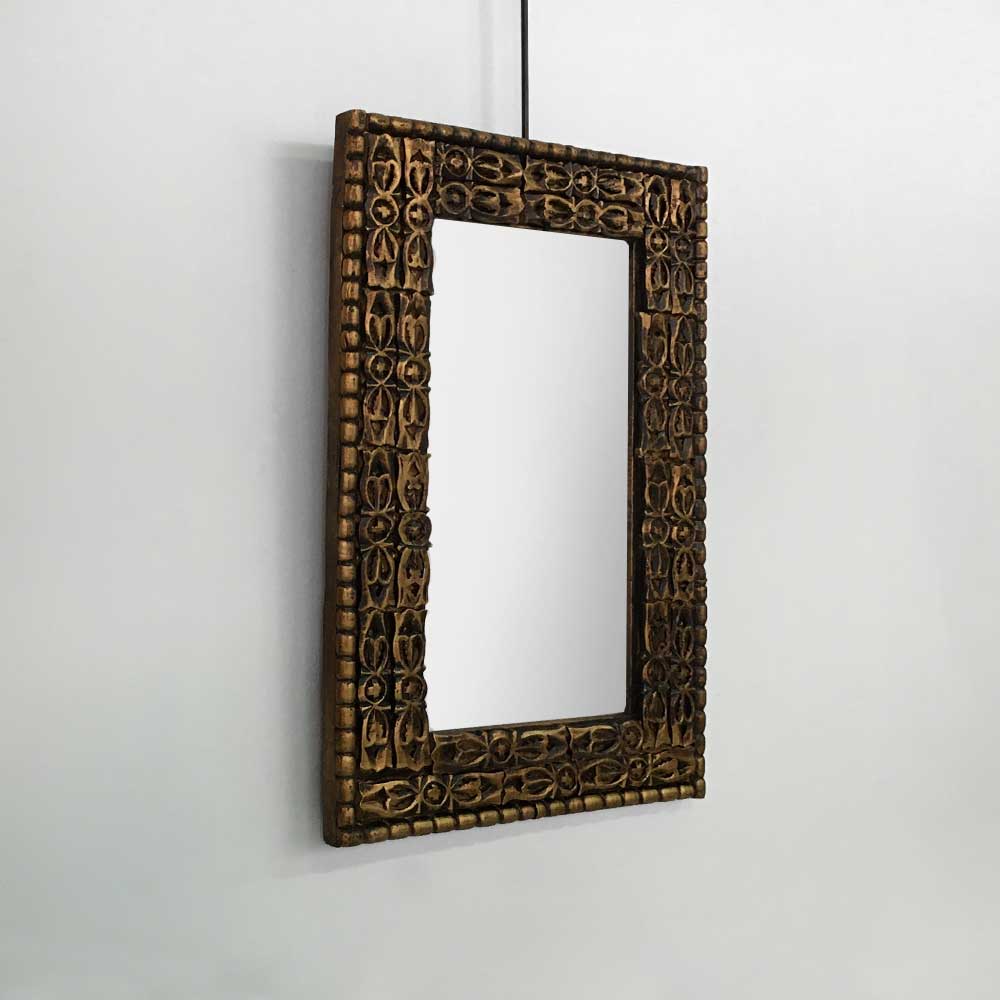 AZTEC DOUBLE BOW CARVED WOODEN GOLD MIRROR