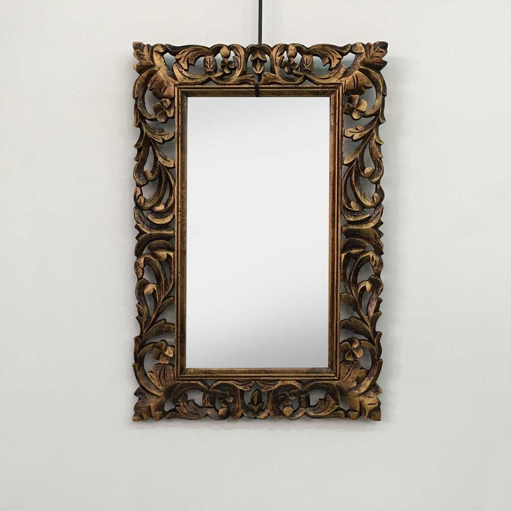 PINE CARVED WOODEN GOLD MIRROR