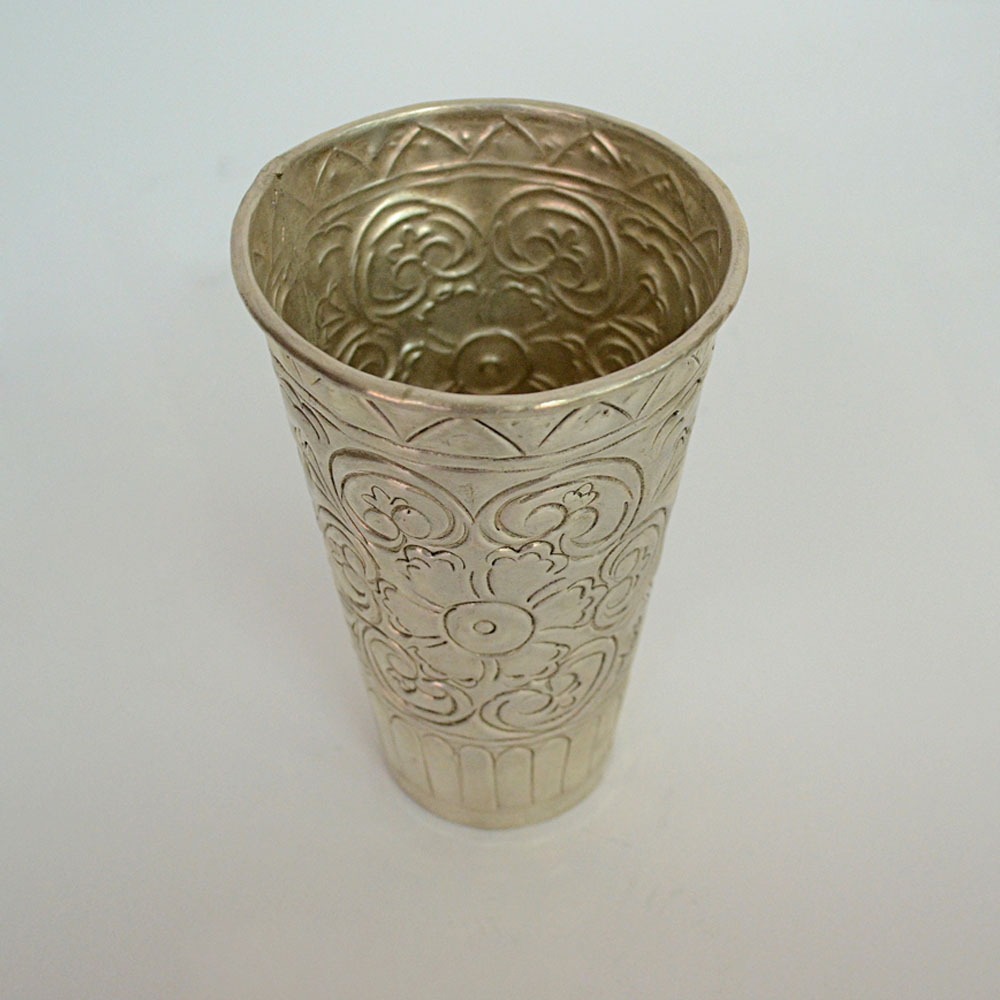 HAMMERED BRASS VASE, SILVER