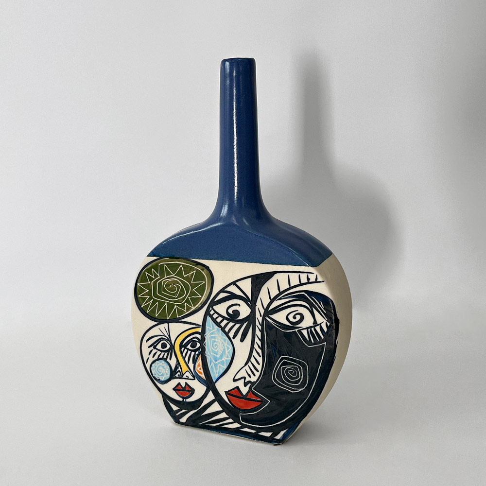 CUBIST ROUND VASE WITH TALL NECK 