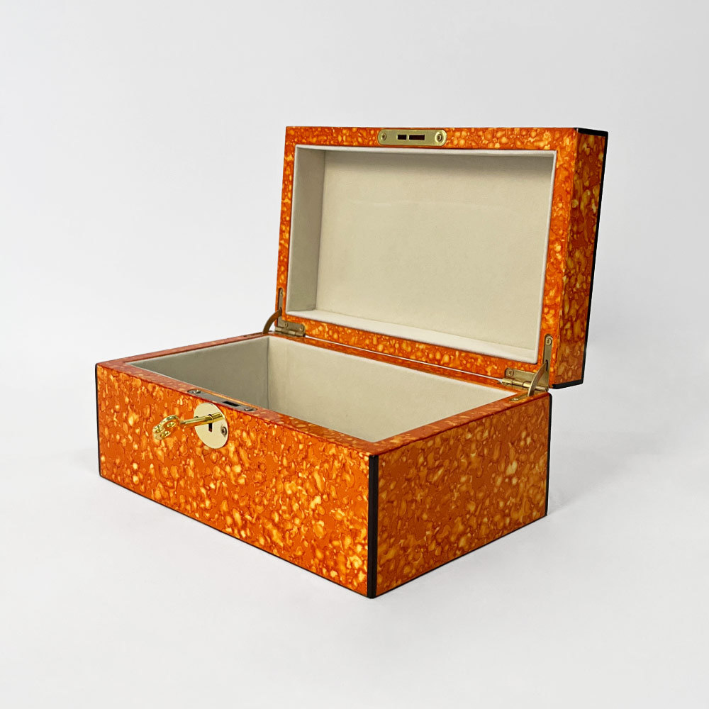 SOLA BOX WITH KEY LOCK, ORANGE BURL 