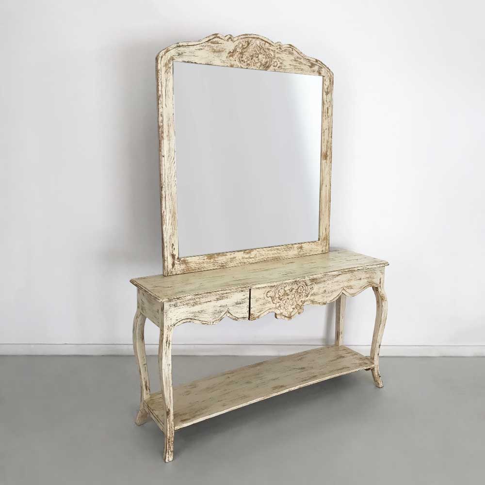 CONSOLE WITH MIRROR, ANTIQUE WHITE 