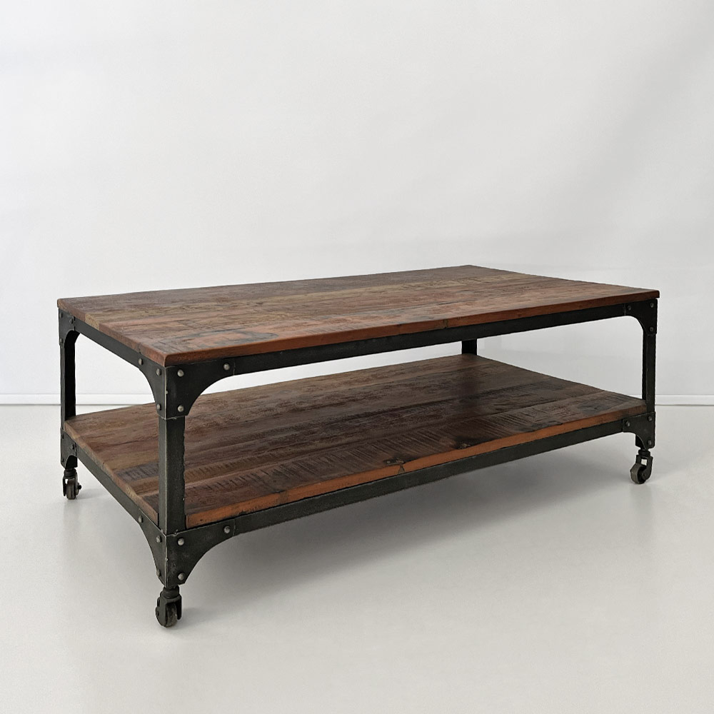 INDUSTRIAL COFFEE TABLE ON WHEELS 