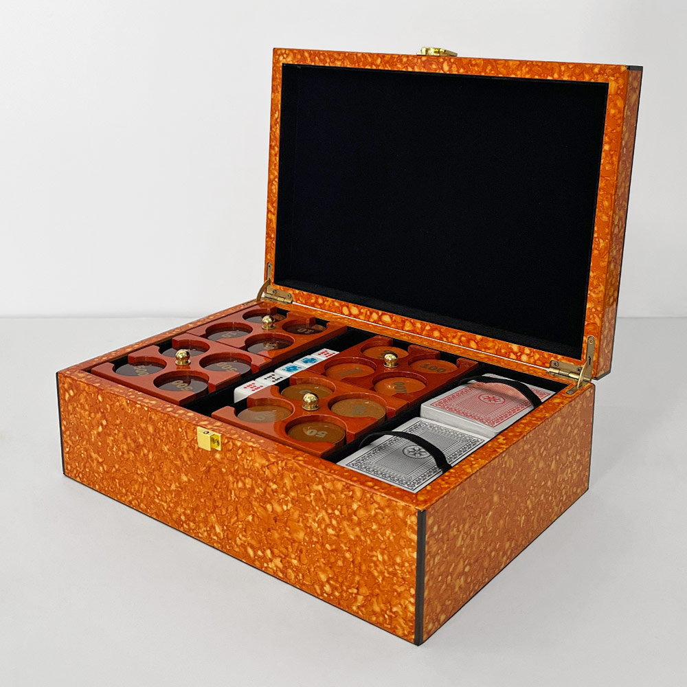 SOLA POKER SET BOX, ORANGE BURL